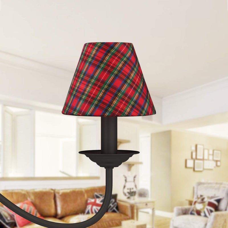 Livex Lighting S328 Hardback Clip-On Chandelier Shade for Holiday Decor, Empire Shape, 5" x 4", Red and Green Plaid - Image 3